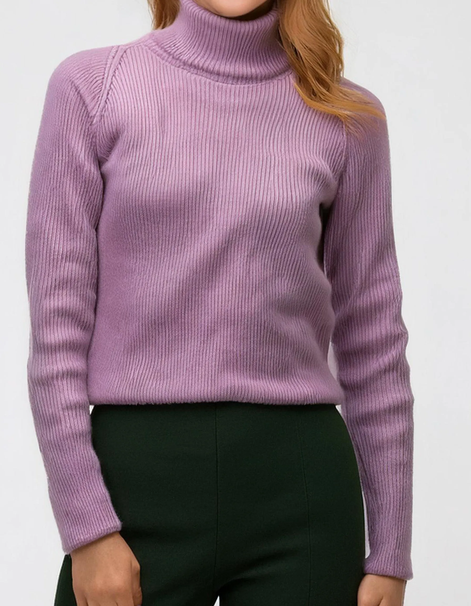 Soft Mauve Knit Turtleneck Pullover