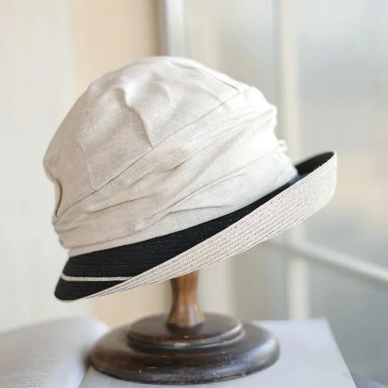 Sohiwoo Cotton Linen Sun Hats Women's Straw Bucket Hat UV Protection Cap Female Foldable Panama Sun Protection Hat Outdoor Visor Hats