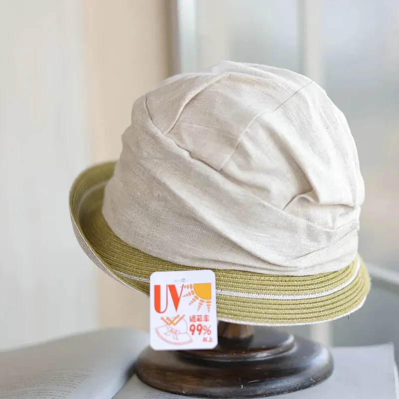 Sohiwoo Cotton Linen Sun Hats Women's Straw Bucket Hat UV Protection Cap Female Foldable Panama Sun Protection Hat Outdoor Visor Hats