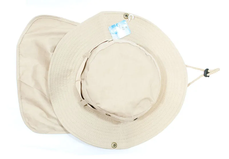 Solid Color Bucket Hat with Flap Neck Cover