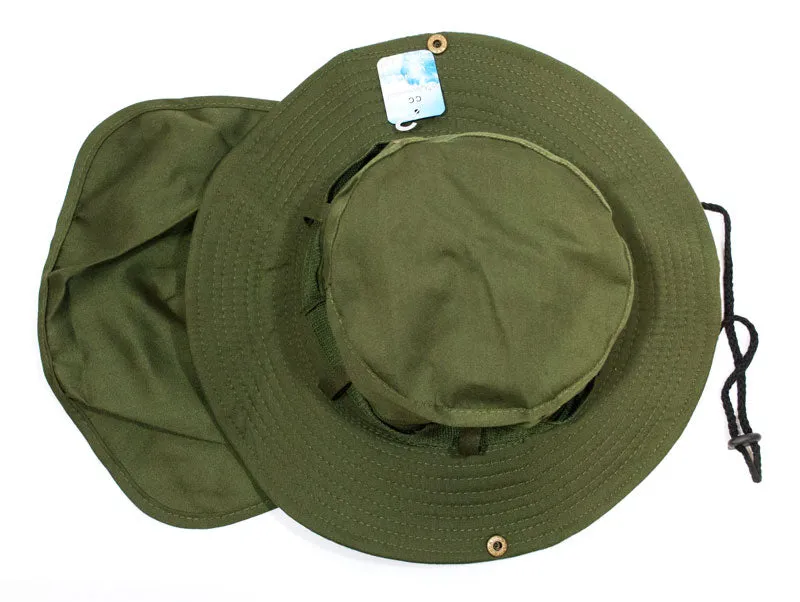 Solid Color Bucket Hat with Flap Neck Cover