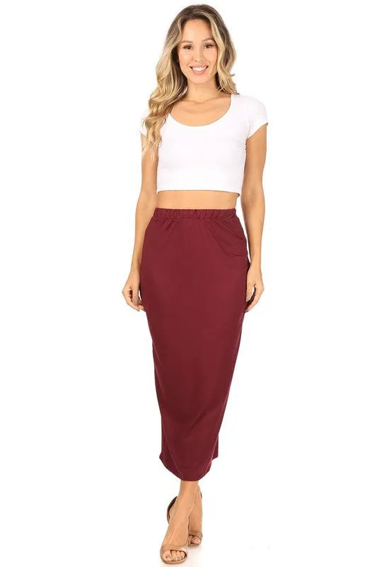 Solid Color Midi Pencil Skirt with Back Slit (5 colors)