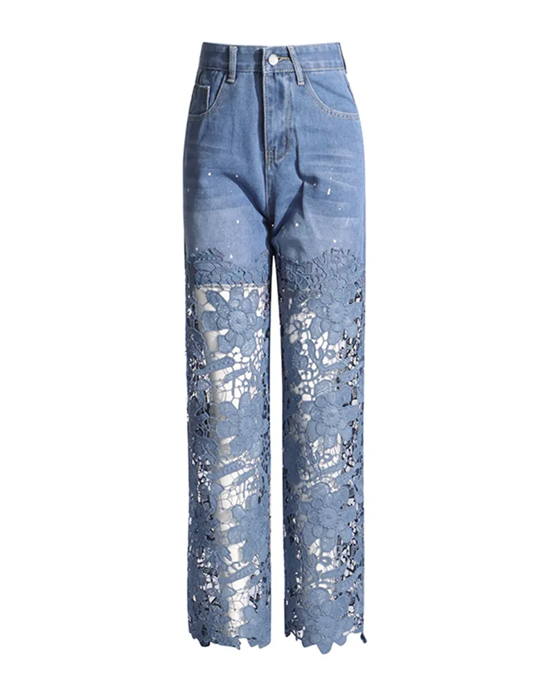 Spliced Lace Designs Straight Jeans