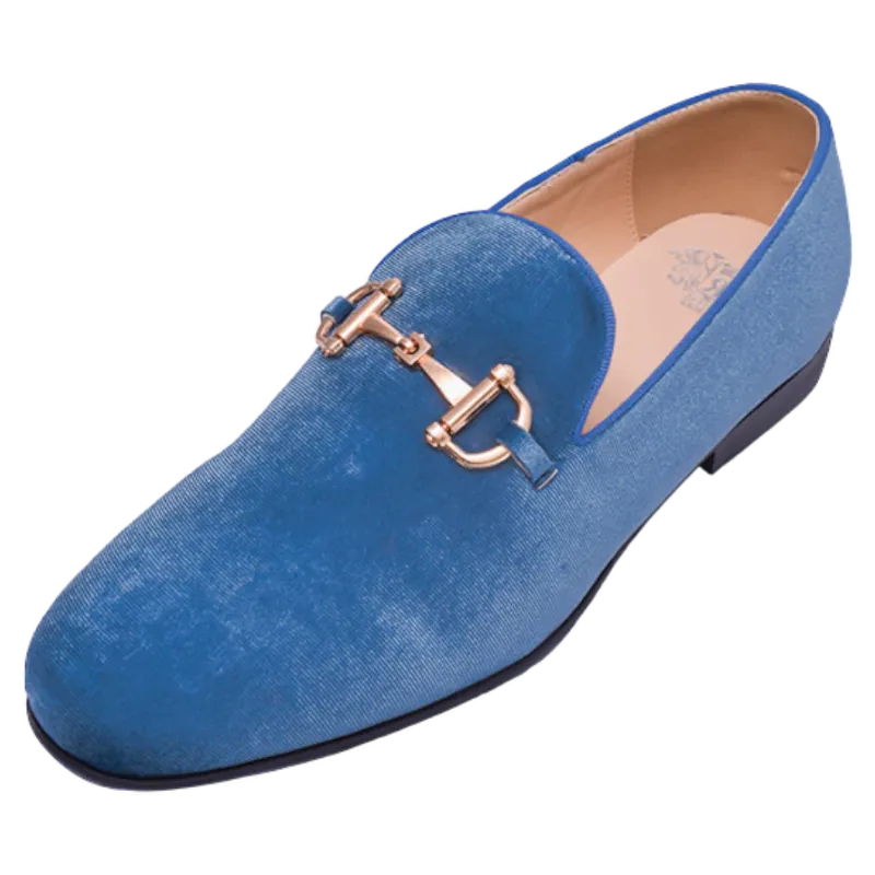 Teal Men's Velvet Shoes Fashion Design Loafer with Gold Buckle Style No-9100