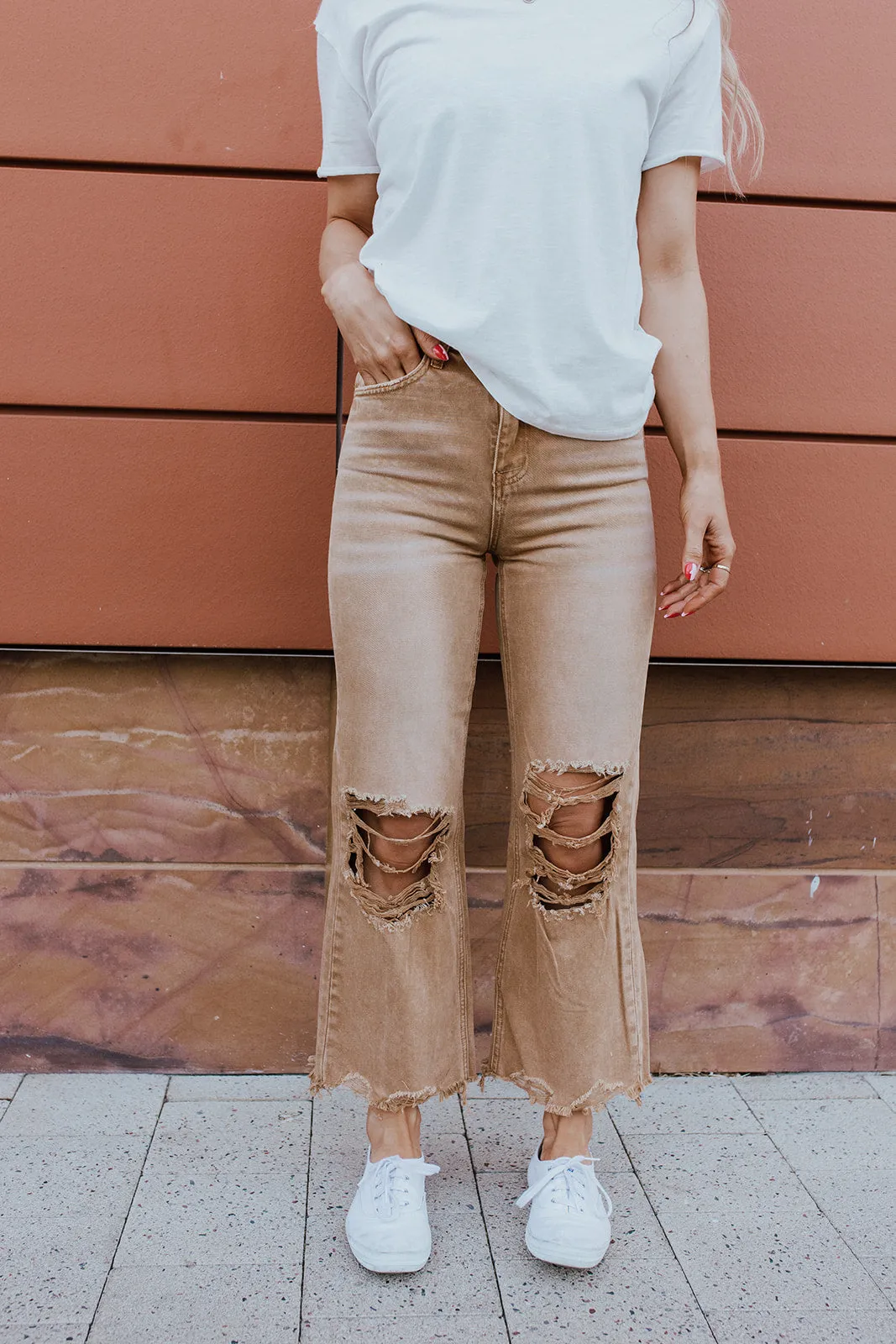 THE 90'S FLARE JEANS IN DISTRESSED COPPER BY VERVET