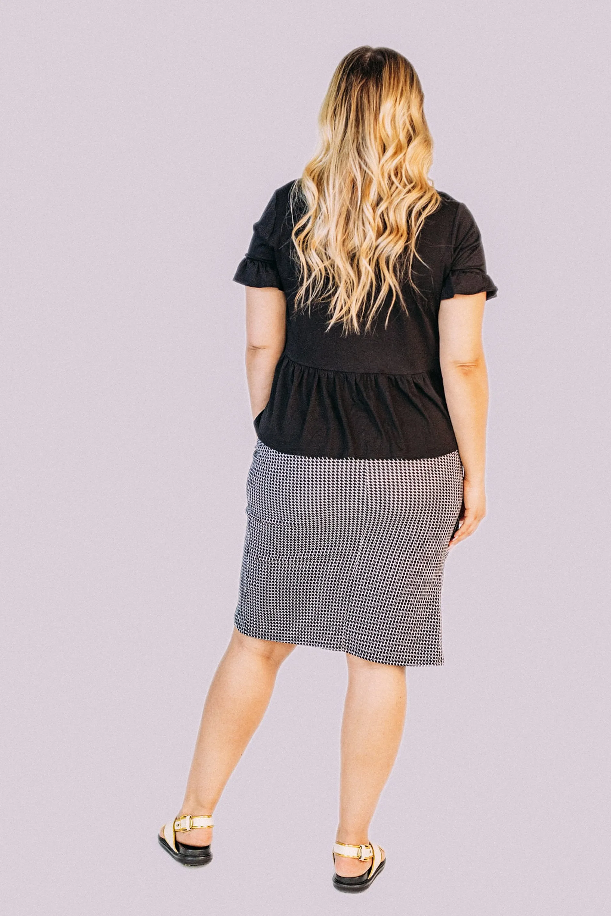 Tie tulip pencil skirt-BLACK WHITE