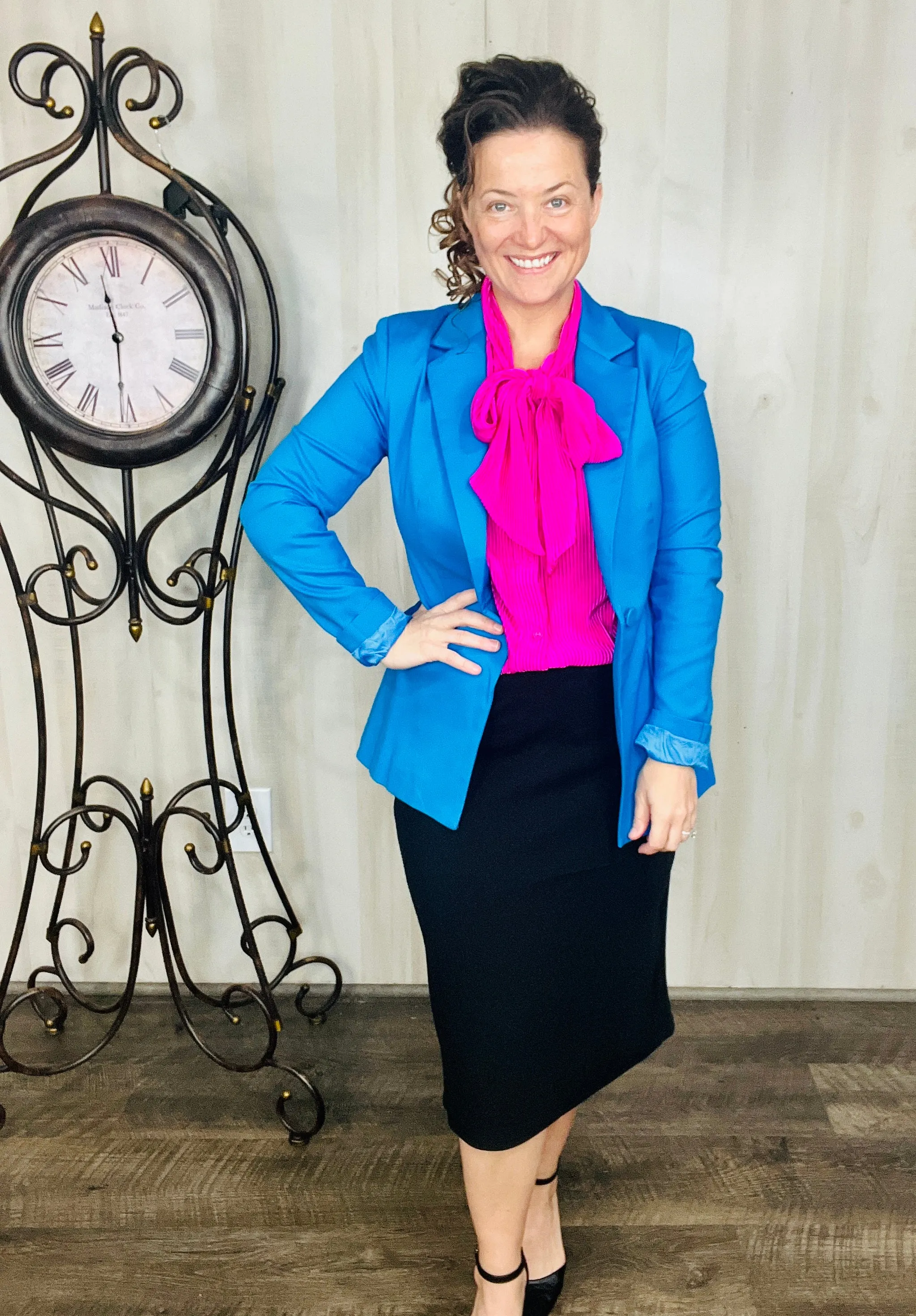 Tracy Long Sleeved Blazer- Turquoise