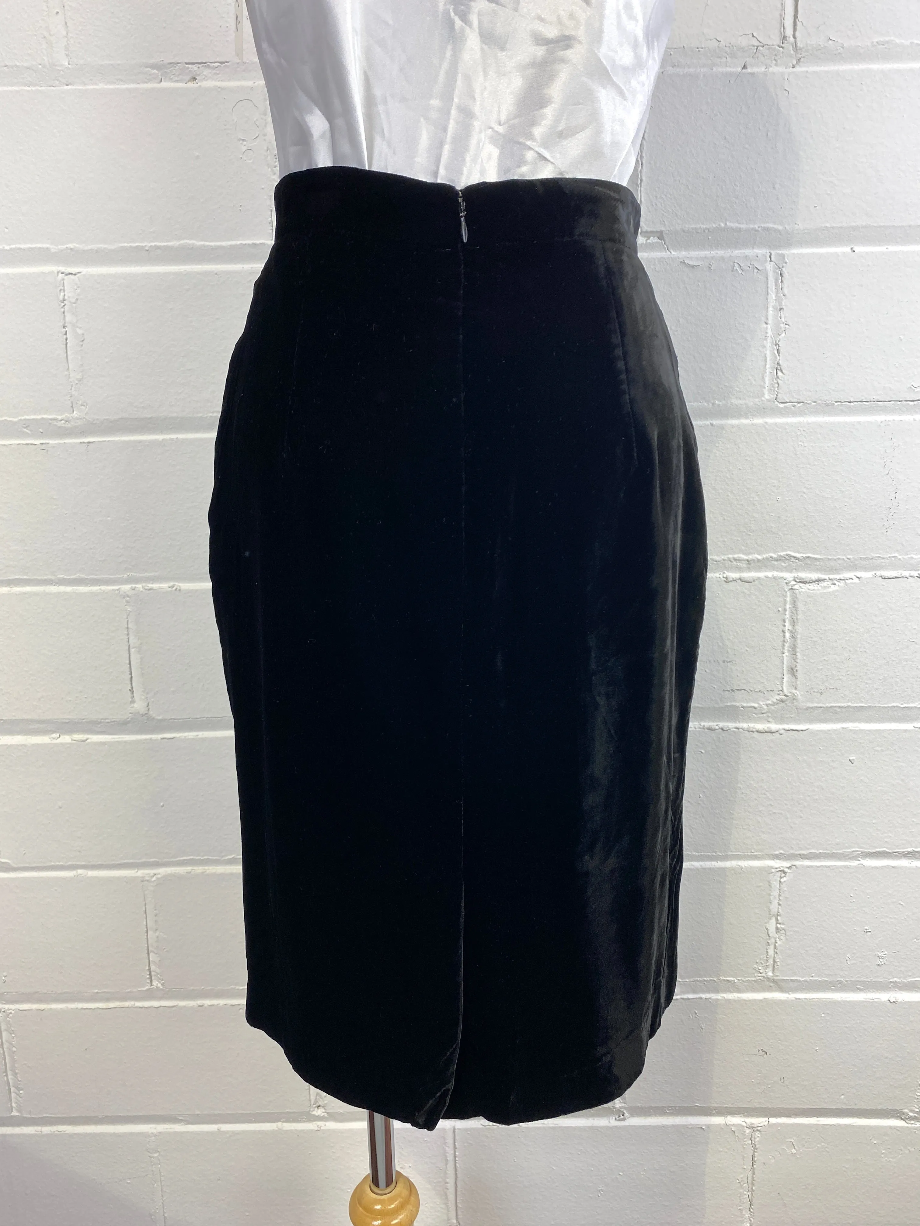 Vintage 80s Sunny Choi Black Velvet Pencil Skirt, Small