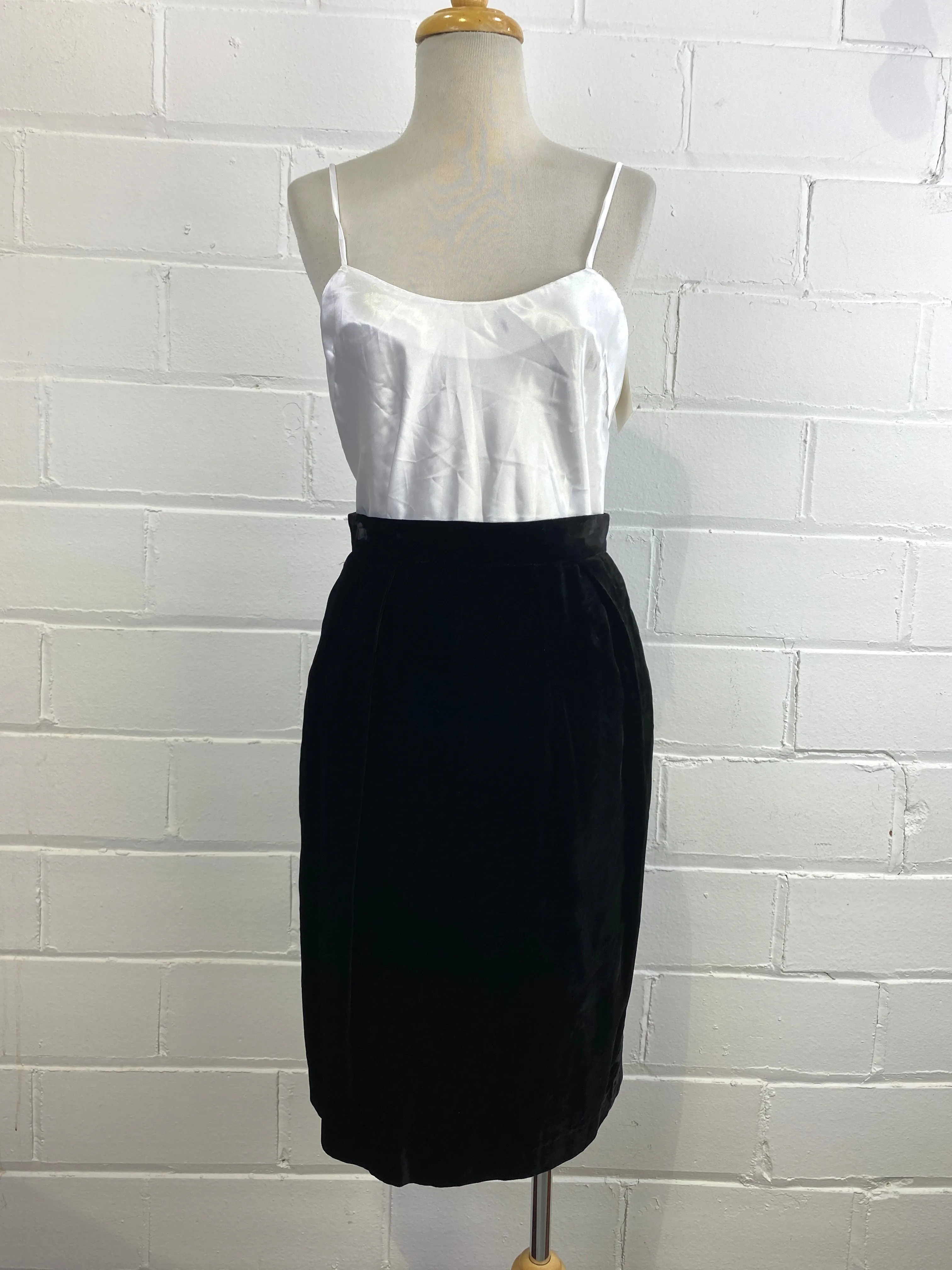 Vintage 80s Sunny Choi Black Velvet Pencil Skirt, Small