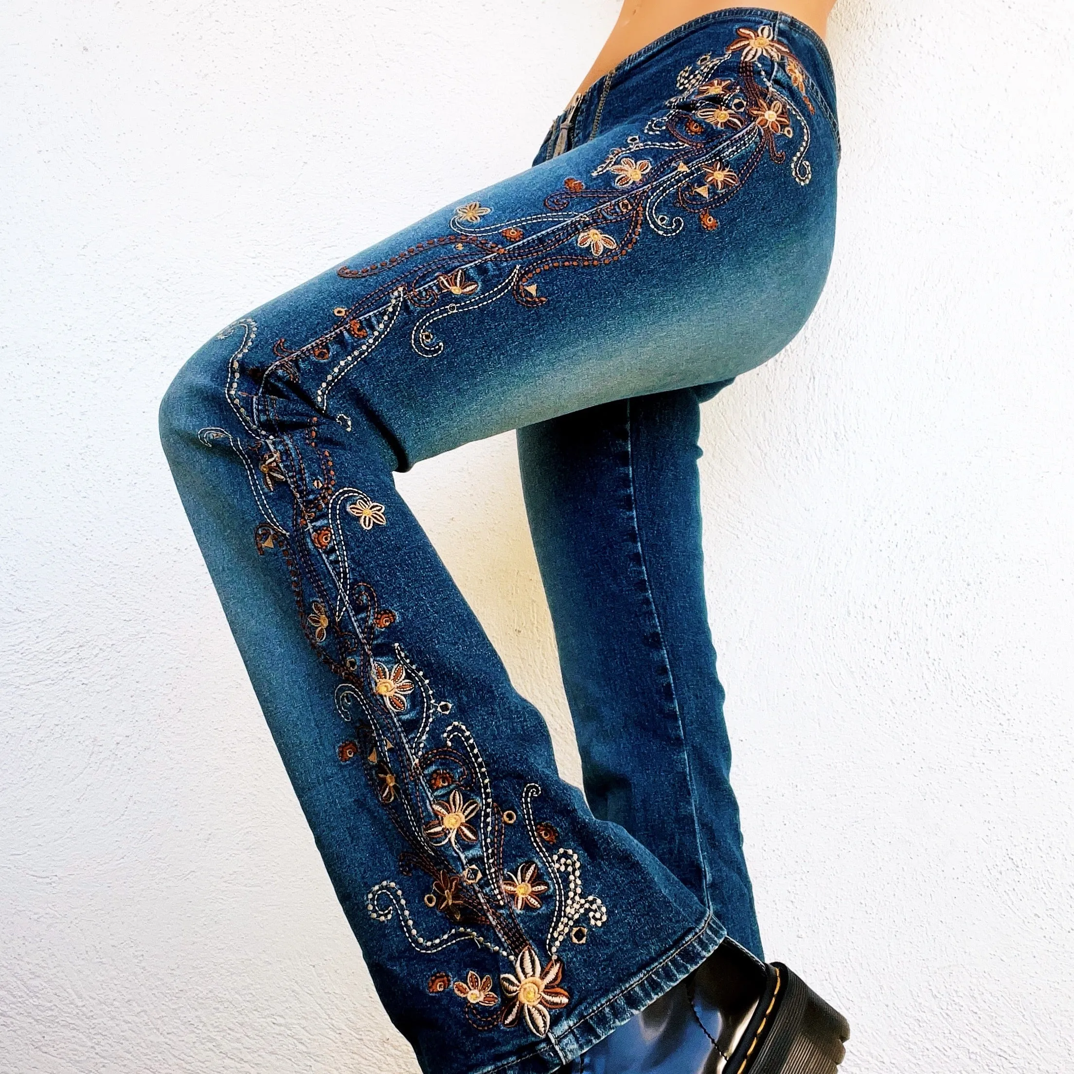 Vintage Embroidered Floral Flare Jeans