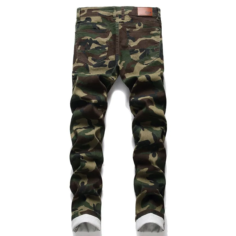 West Louis™ Ripped Distressed Camouflage Streetwear Denim Jeans