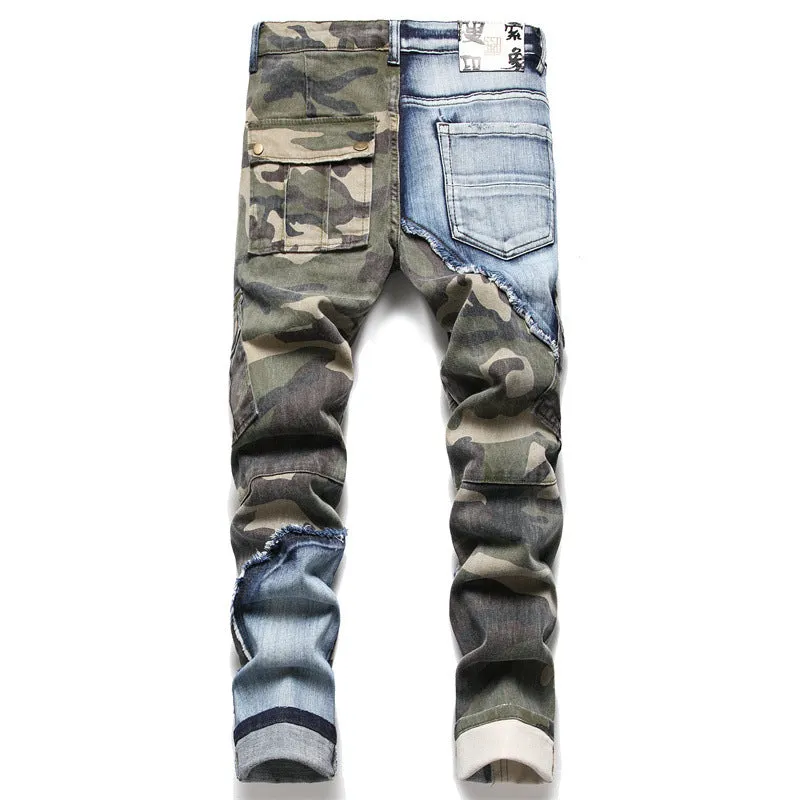 West Louis™ Ripped Distressed Camouflage Streetwear Denim Jeans