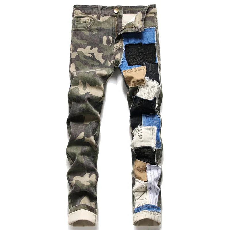 West Louis™ Ripped Distressed Camouflage Streetwear Denim Jeans