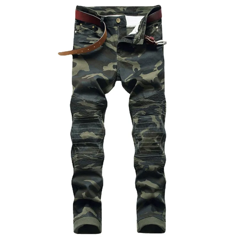 West Louis™ Ripped Distressed Camouflage Streetwear Denim Jeans