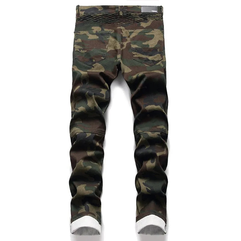 West Louis™ Ripped Distressed Camouflage Streetwear Denim Jeans