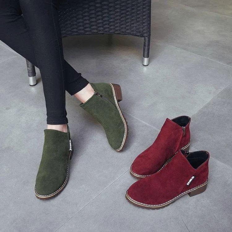 Women chunky low heel side zipper ankle boots