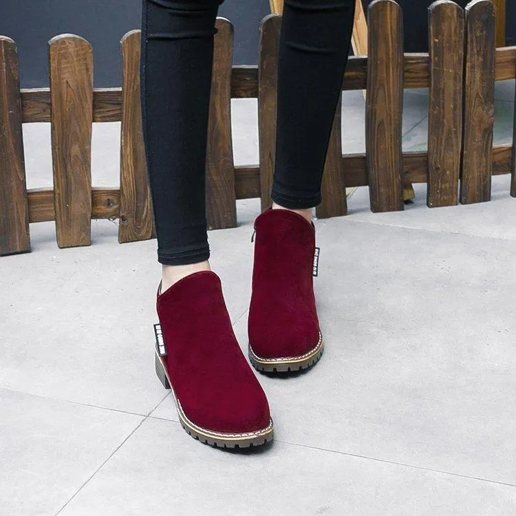 Women chunky low heel side zipper ankle boots