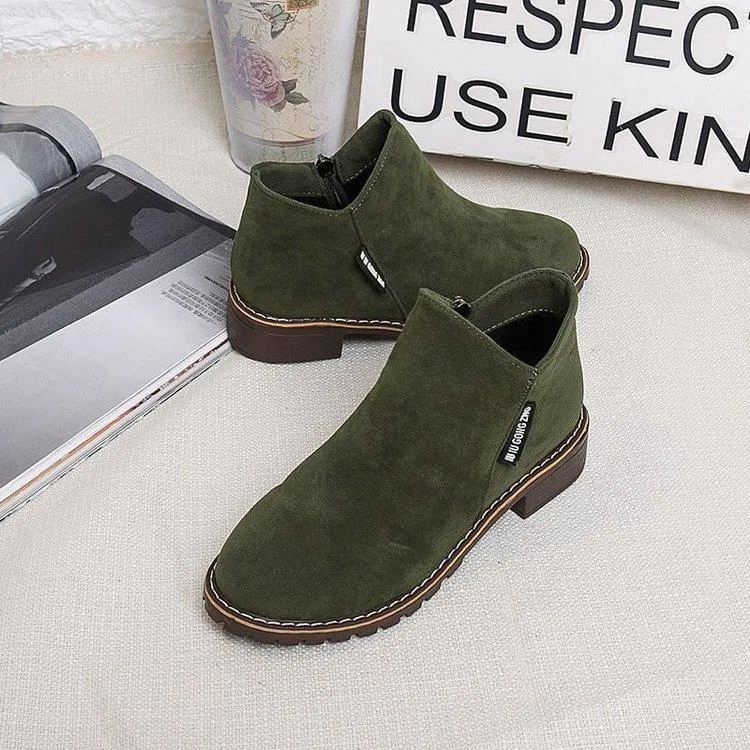 Women chunky low heel side zipper ankle boots