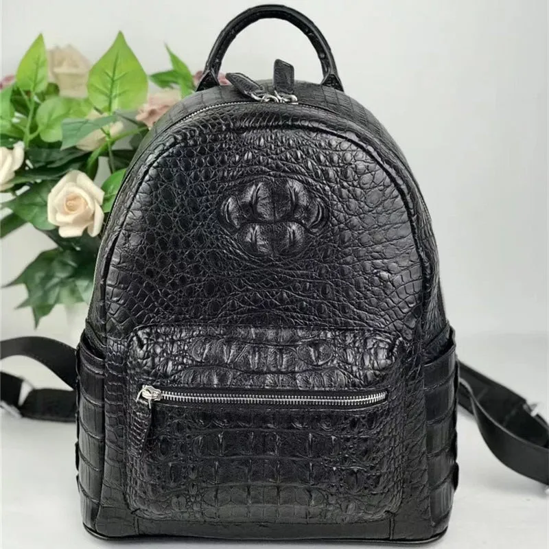 Women's Authentic Exotic Genuine Crocodile Skin Zipper Closure Backpack