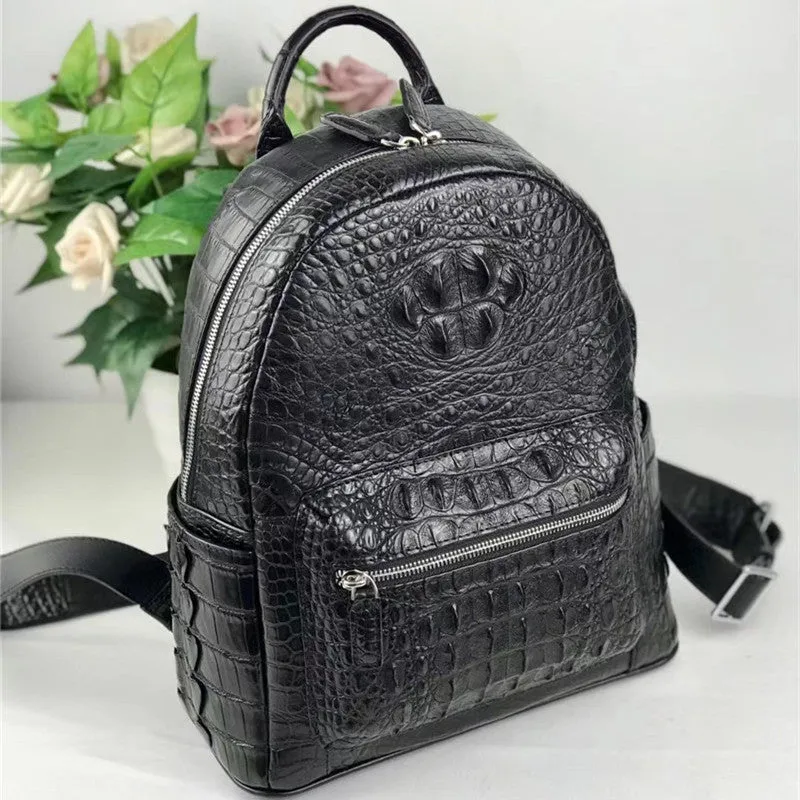 Women's Authentic Exotic Genuine Crocodile Skin Zipper Closure Backpack