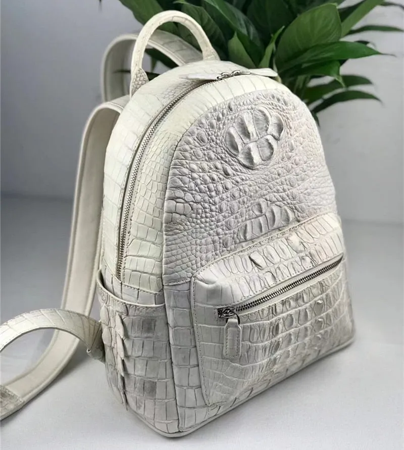 Women's Authentic Exotic Genuine Crocodile Skin Zipper Closure Backpack