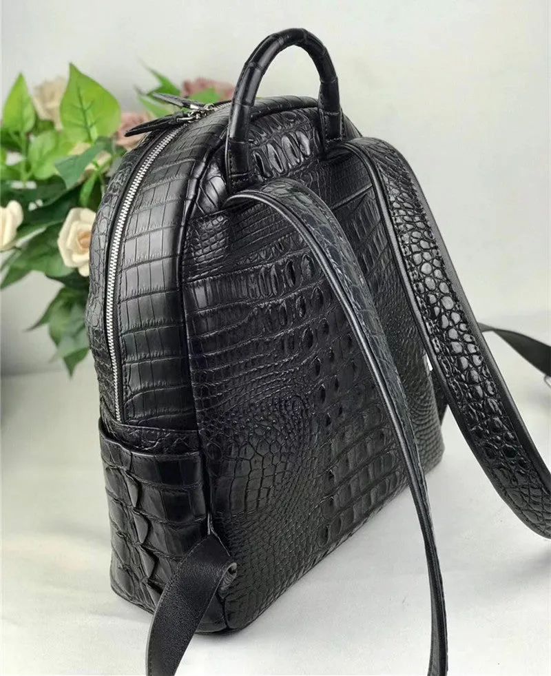 Women's Authentic Exotic Genuine Crocodile Skin Zipper Closure Backpack