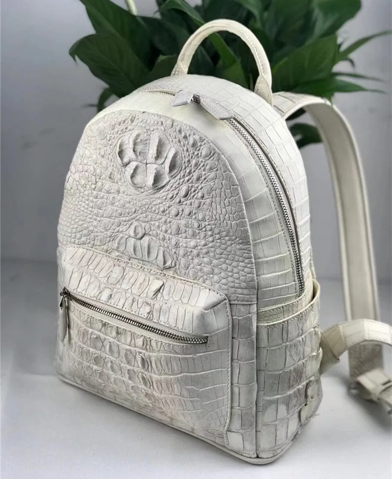 Women's Authentic Exotic Genuine Crocodile Skin Zipper Closure Backpack