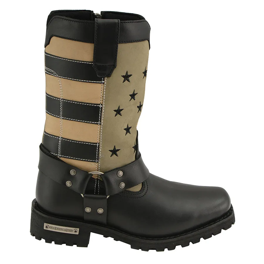 Women’s Black & Tan Stars & Stripes Harness Motorcycle Boot