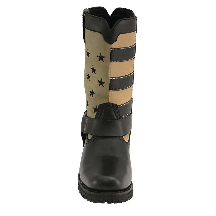 Women’s Black & Tan Stars & Stripes Harness Motorcycle Boot