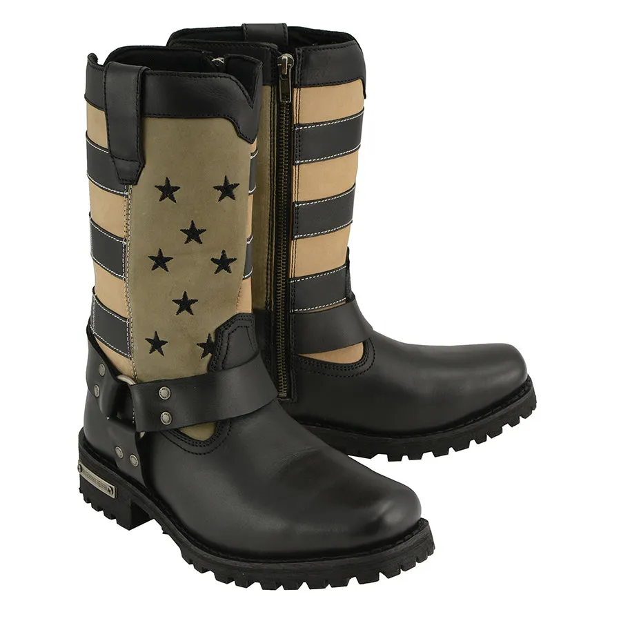 Women’s Black & Tan Stars & Stripes Harness Motorcycle Boot