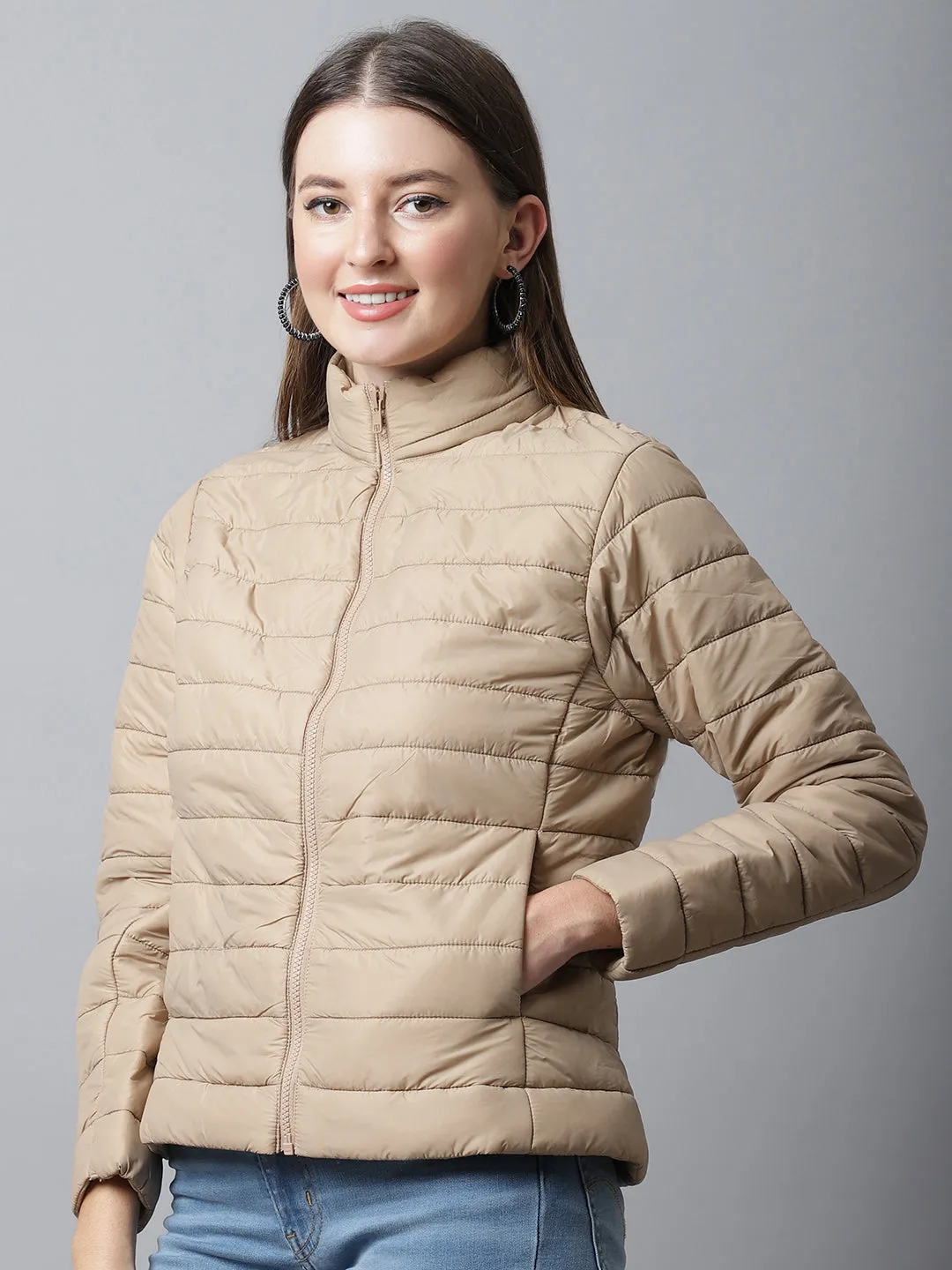 Women's Casual  Beige Quilted  Jacket