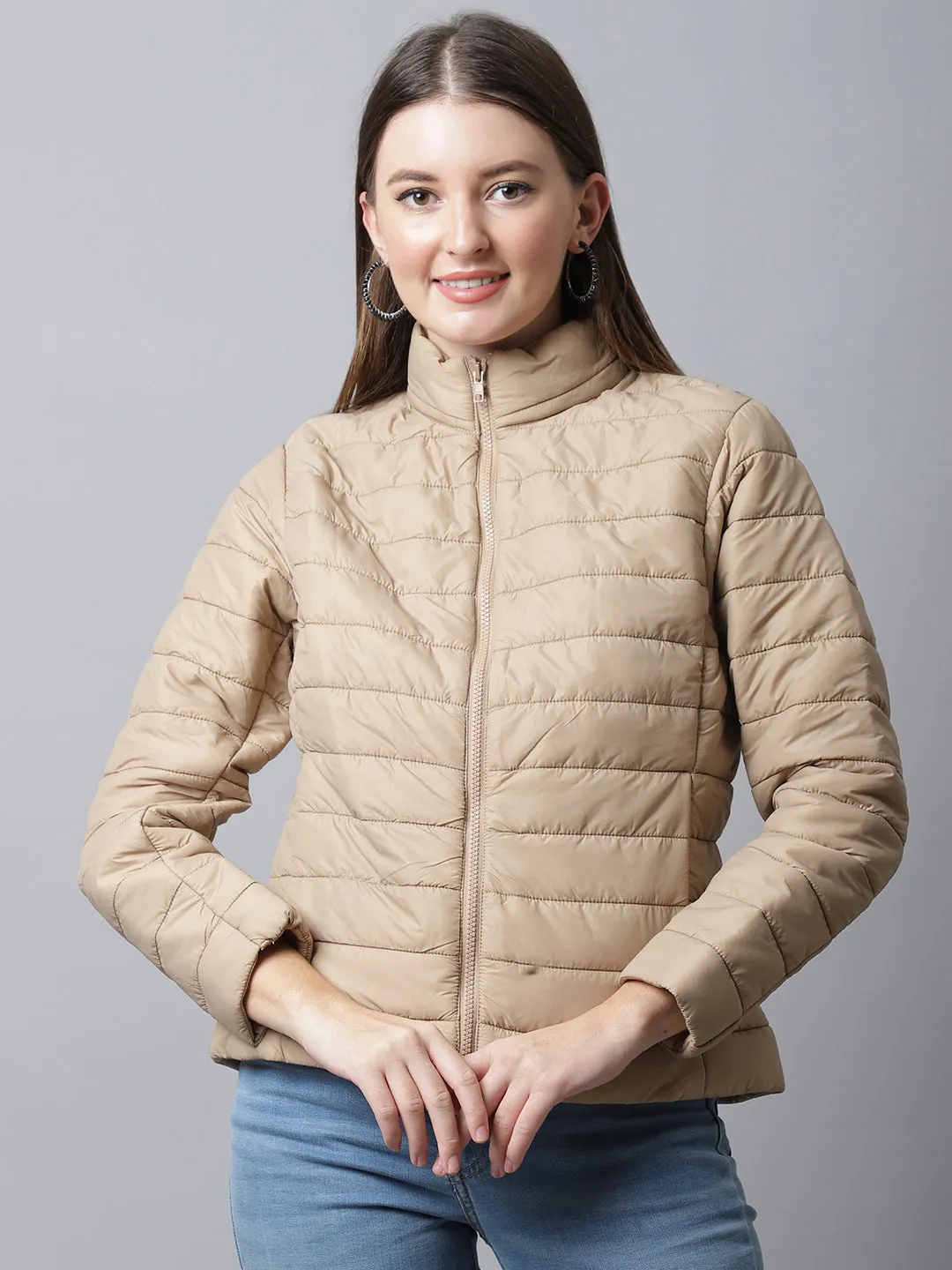 Women's Casual  Beige Quilted  Jacket