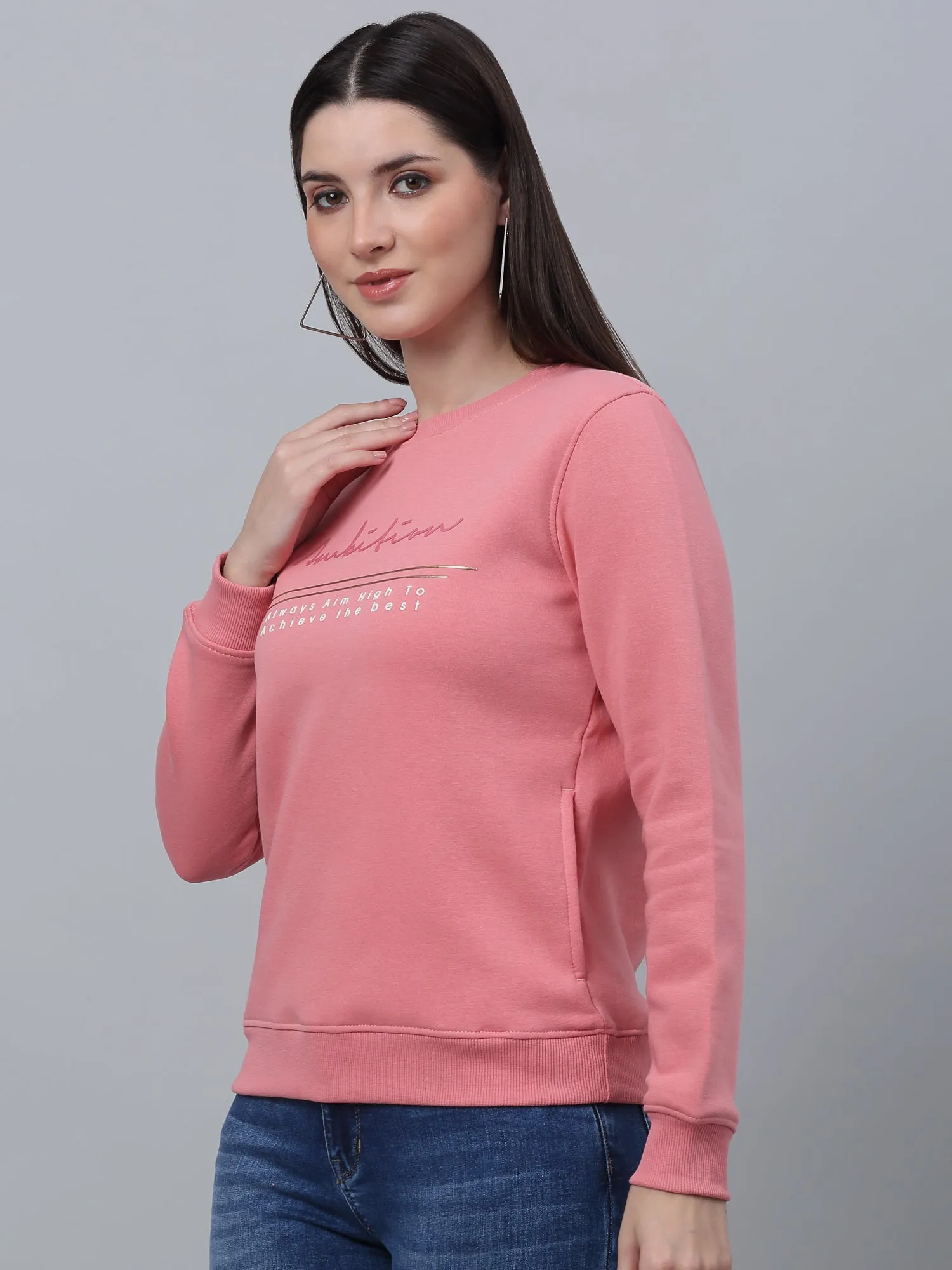 Women's Casual  MintGreen Regular Full Sleeve Pullover Sweatshirt