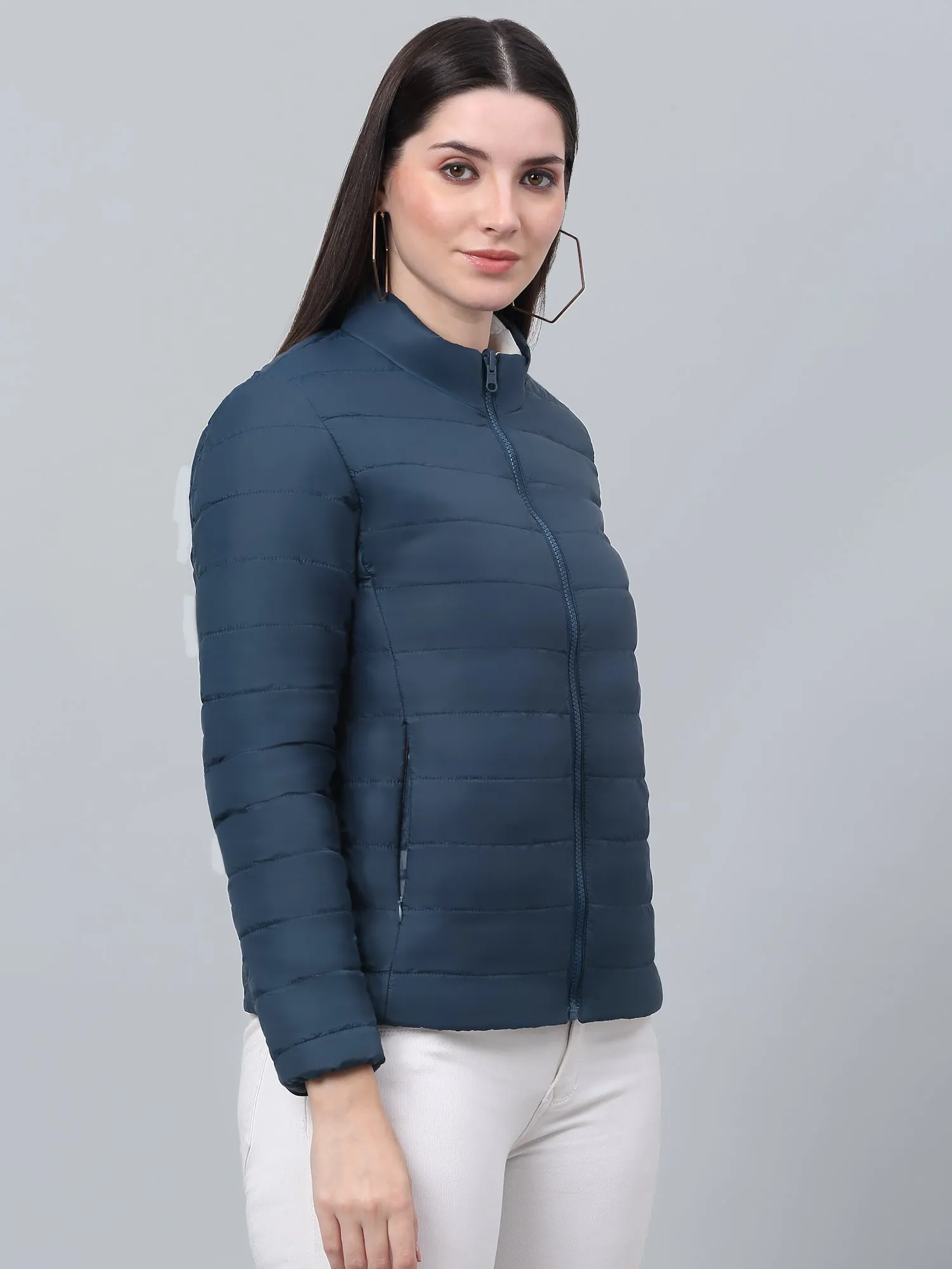 Women's Casual  Teal Quilted  Reversible Jacket