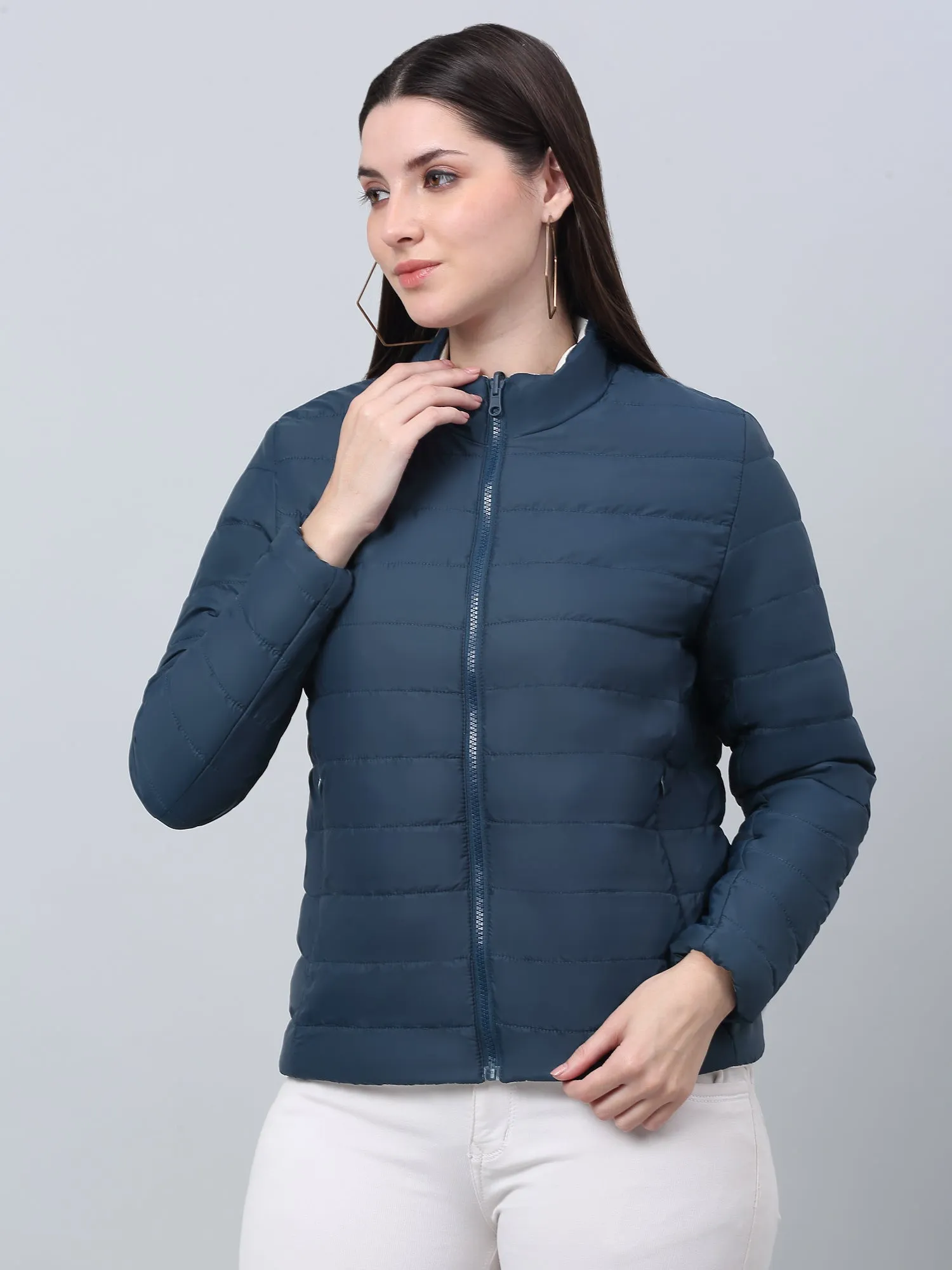 Women's Casual  Teal Quilted  Reversible Jacket