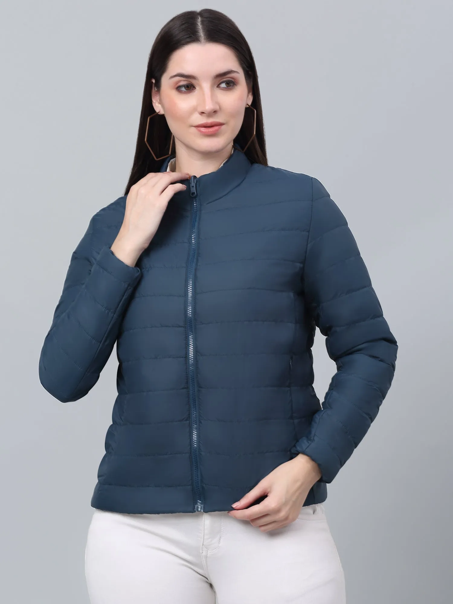 Women's Casual  Teal Quilted  Reversible Jacket