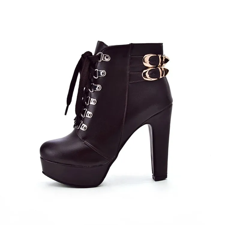 Women's Lace Up High Heel Short Platform Boots