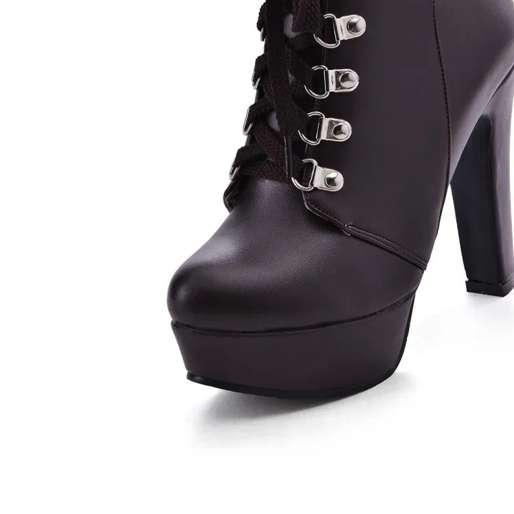 Women's Lace Up High Heel Short Platform Boots