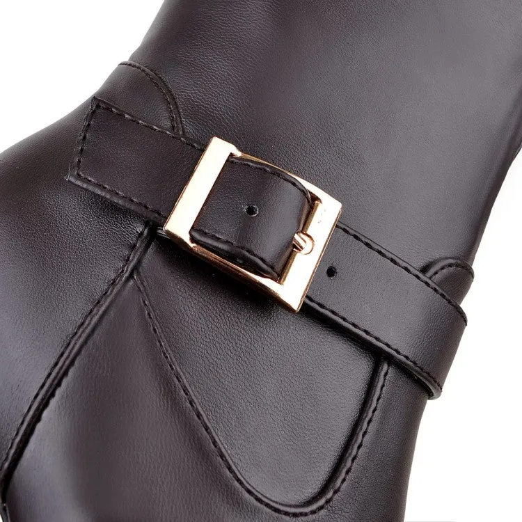 Women's Pu Leather Side Zippers Belts Buckles Chunky Heel Platform Over the Knee Boots