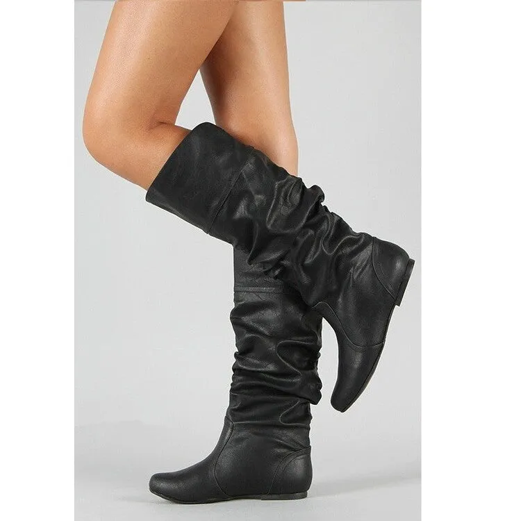 Women's Pu Leather Slouch Mid-Calf Boots