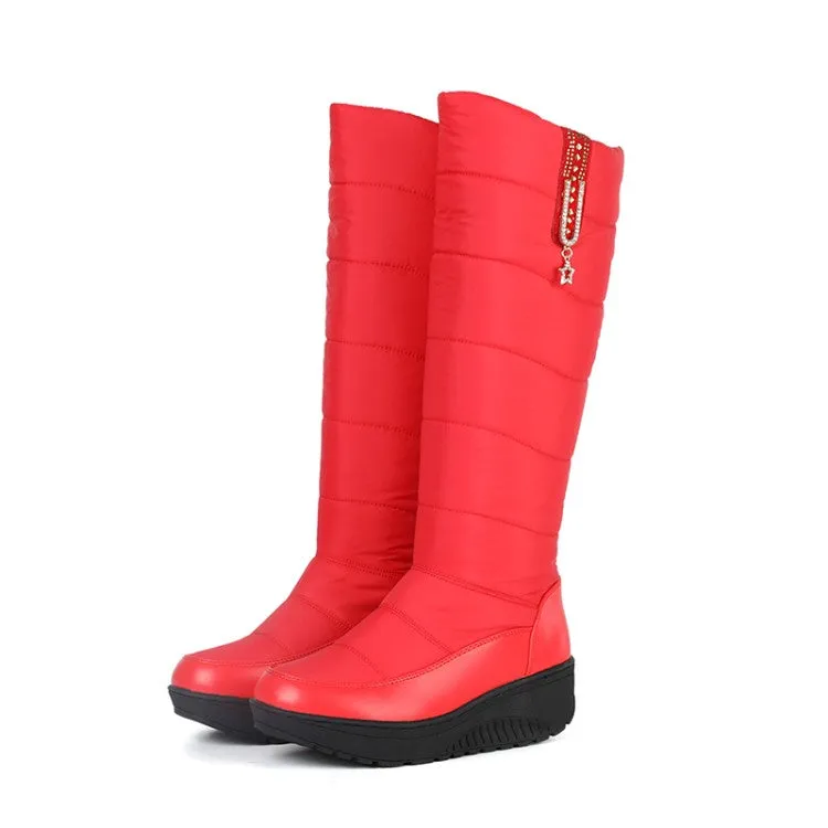 Women's Rhinestone Wedge Heel Winter Down Tall Boots