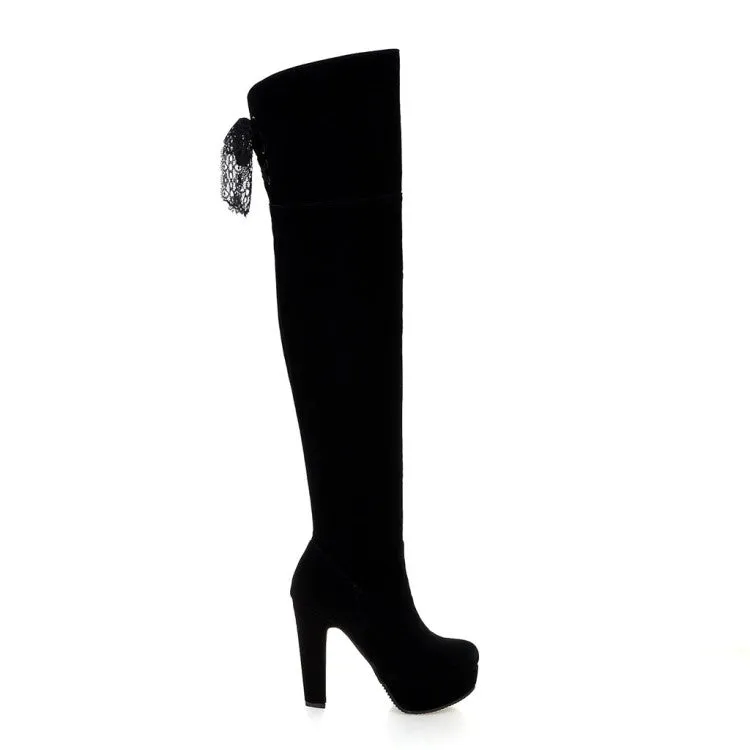 Women's Suede Back Lace Chunky Heel Platform Over the Knee Boots