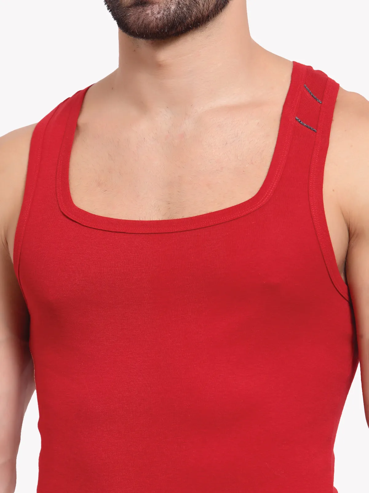 Zoiro Men's Cotton Sports Gym Vest (Pack 2) -  Chinese Red   Dark Denim Jaspe