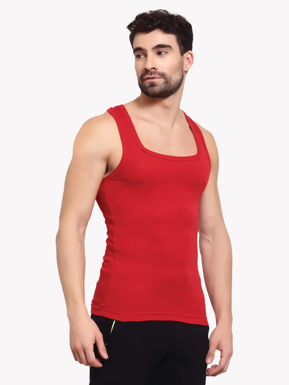 Zoiro Men's Cotton Sports Gym Vest (Pack 2) -  Chinese Red   Dark Denim Jaspe